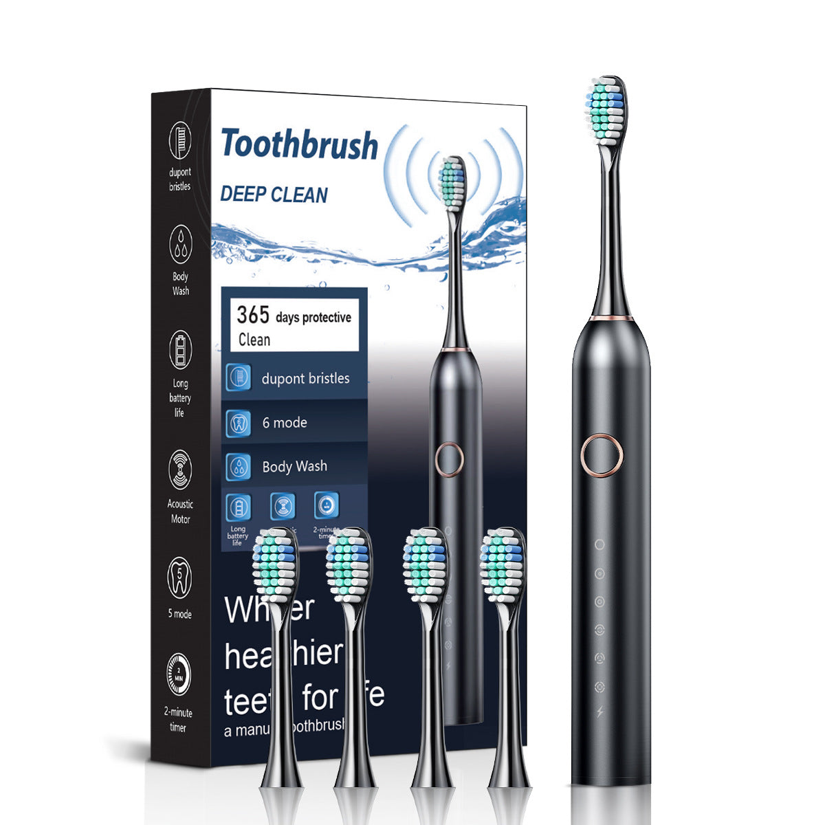 Cross-border special new electric toothbrush adult household 6-speed soft bristle intelligent sonic toothbrush