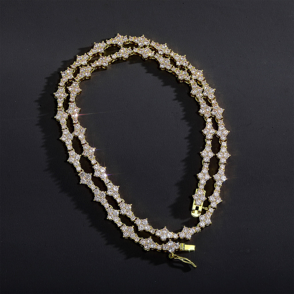 European and American cross-border zirconium plum blossom tennis bracelet necklace hip-hop rap fine toss not pricked airplane tennis chain wholesale