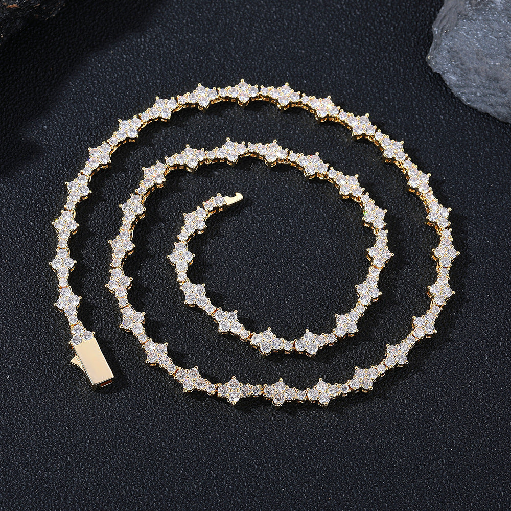 European and American personality diamond-inlaid hip-hop necklace men's rap trendy brand high-end spring buckle airplane tennis chain sweater chain