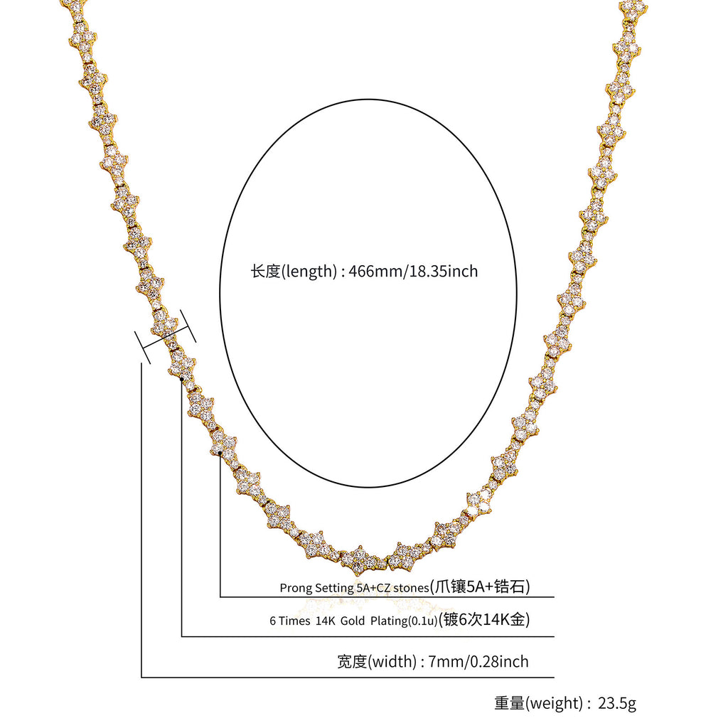 European and American cross-border zirconium plum blossom tennis bracelet necklace hip-hop rap fine toss not pricked airplane tennis chain wholesale