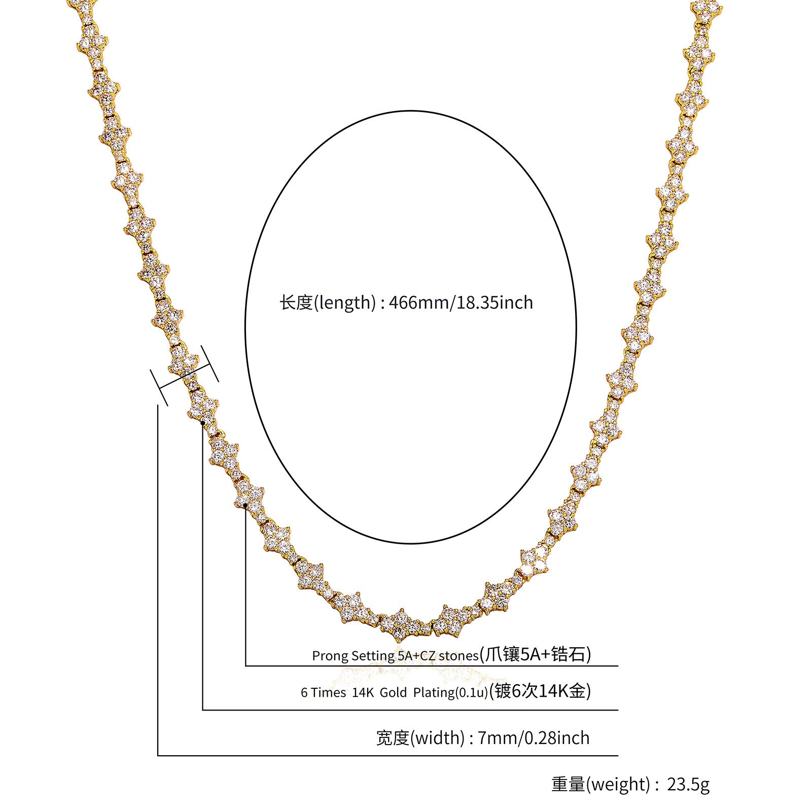 European and American cross-border zirconium plum blossom tennis bracelet necklace hip-hop rap fine toss not pricked airplane tennis chain wholesale