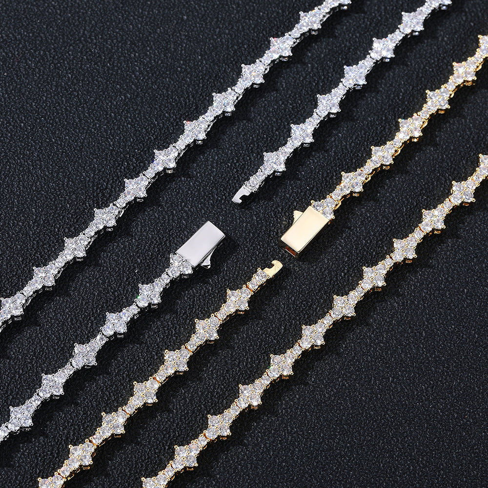 European and American personality diamond-inlaid hip-hop necklace men's rap trendy brand high-end spring buckle airplane tennis chain sweater chain