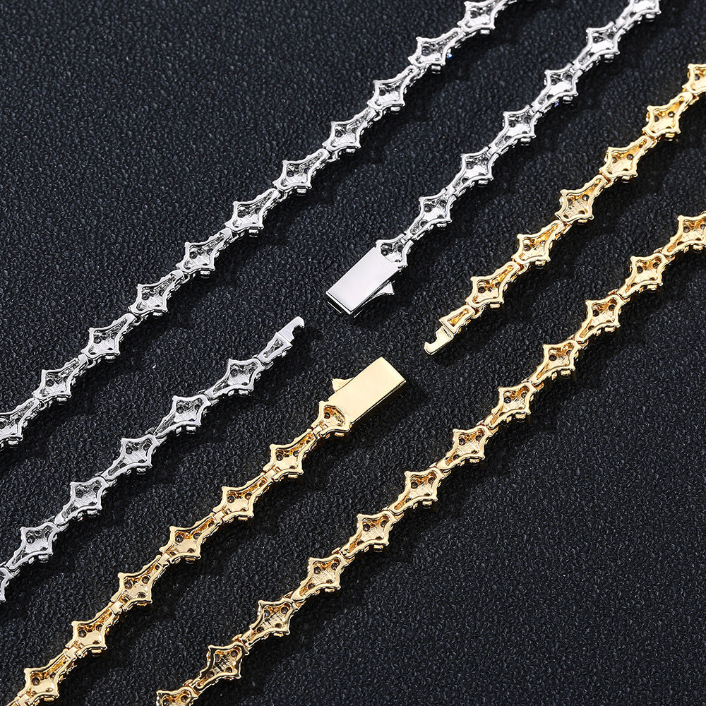 European and American personality diamond-inlaid hip-hop necklace men's rap trendy brand high-end spring buckle airplane tennis chain sweater chain