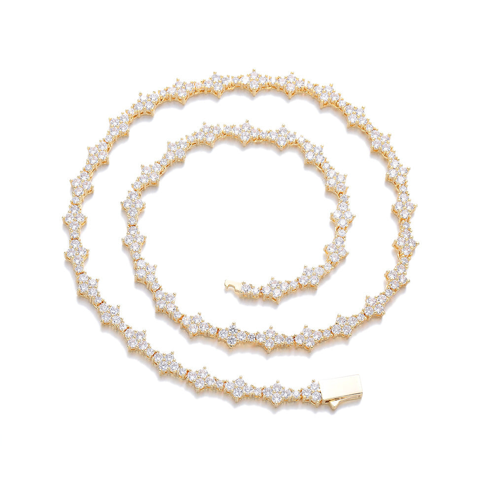 European and American personality diamond-inlaid hip-hop necklace men's rap trendy brand high-end spring buckle airplane tennis chain sweater chain