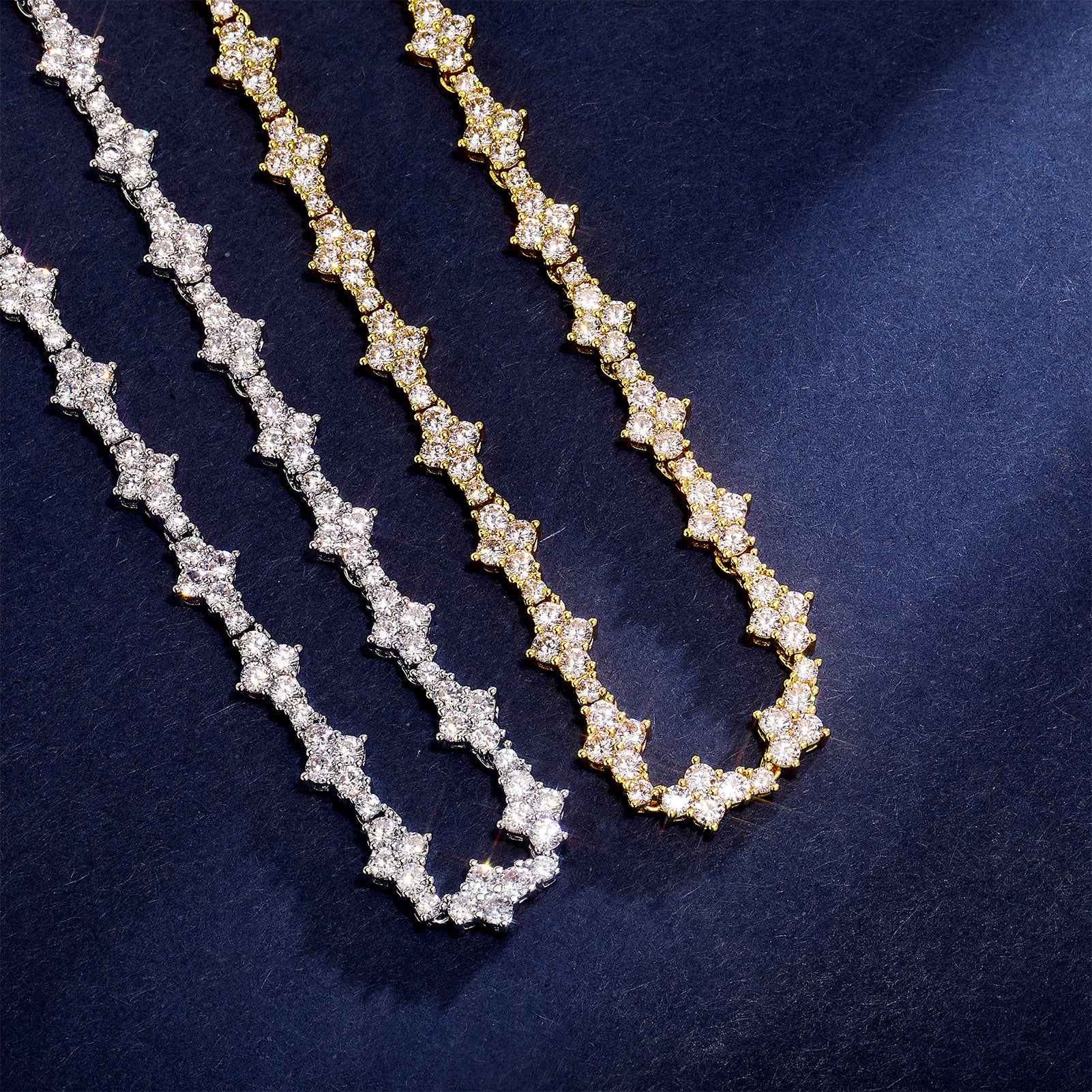 European and American cross-border zirconium plum blossom tennis bracelet necklace hip-hop rap fine toss not pricked airplane tennis chain wholesale